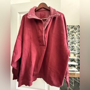 Aerie Getaway Quarter Snap Sweatshirt in Cherry Tart XL Extra Large NWOT